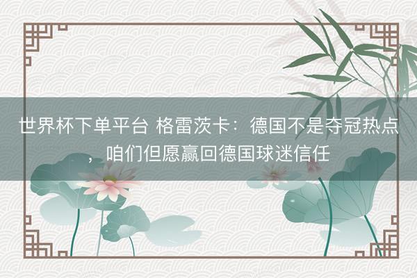 世界杯下单平台 格雷茨卡：德国不是夺冠热点，咱们但愿赢回德国球迷信任
