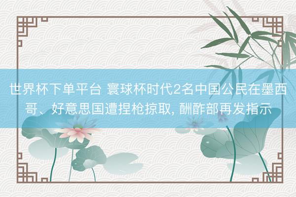 世界杯下单平台 寰球杯时代2名中国公民在墨西哥、好意思国遭捏枪掠取, 酬酢部再发指示