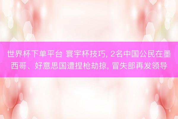 世界杯下单平台 寰宇杯技巧， 2名中国公民在墨西哥、好意思国遭捏枪劫掠， 冒失部再发领导